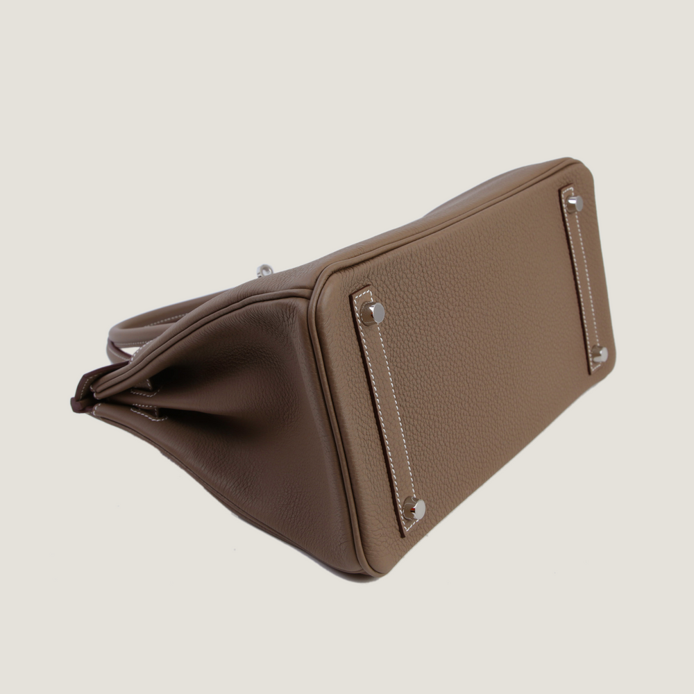 30cm Taupe Pebbled Calfskin Handbag - Arvelle Paris