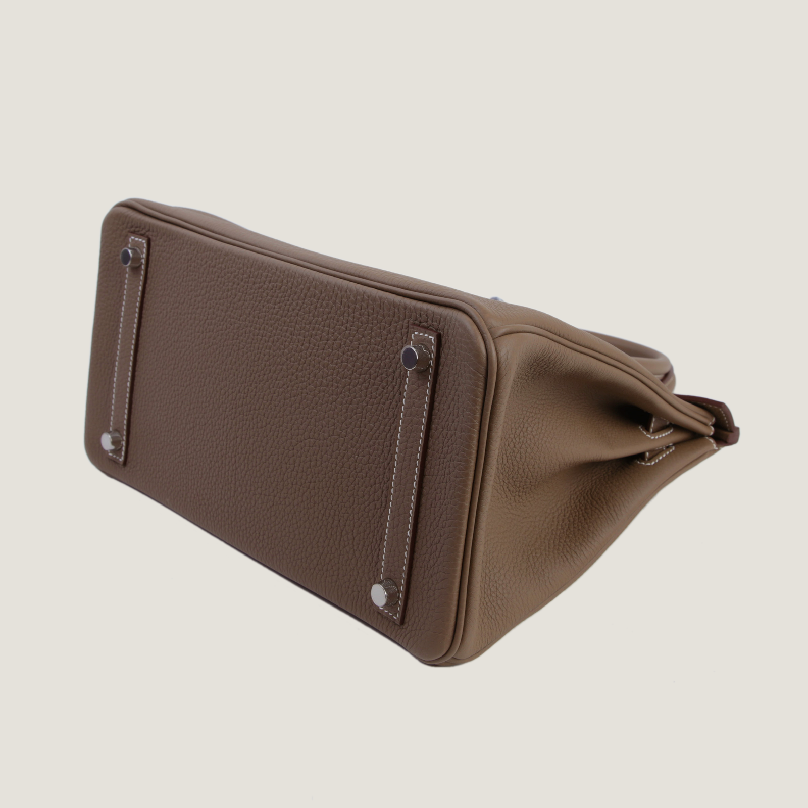 30cm Taupe Pebbled Calfskin Handbag - Arvelle Paris
