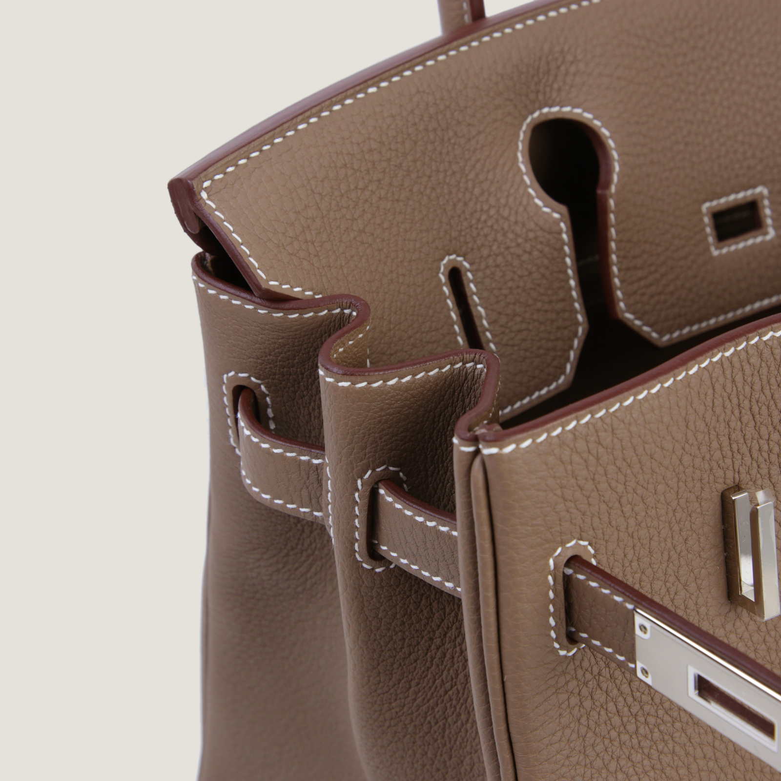 30cm Taupe Pebbled Calfskin Handbag - Arvelle Paris
