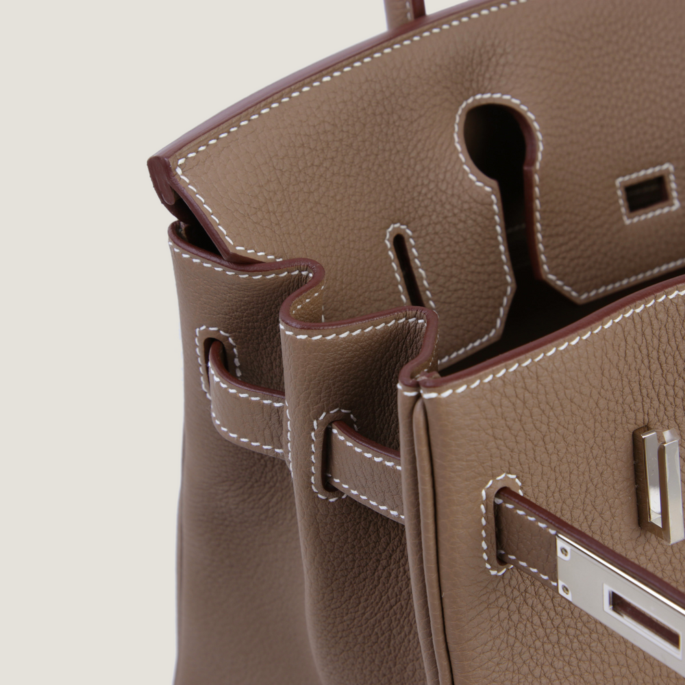 30cm Taupe Pebbled Calfskin Handbag - Arvelle Paris