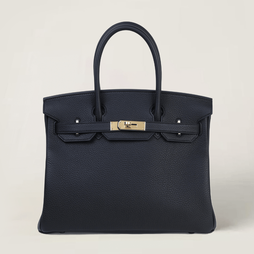 30cm Black Pebbled Calfskin Handbag - Arvelle Paris