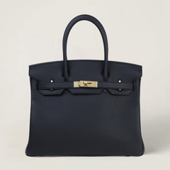 30cm Black Pebbled Calfskin Handbag - Arvelle Paris