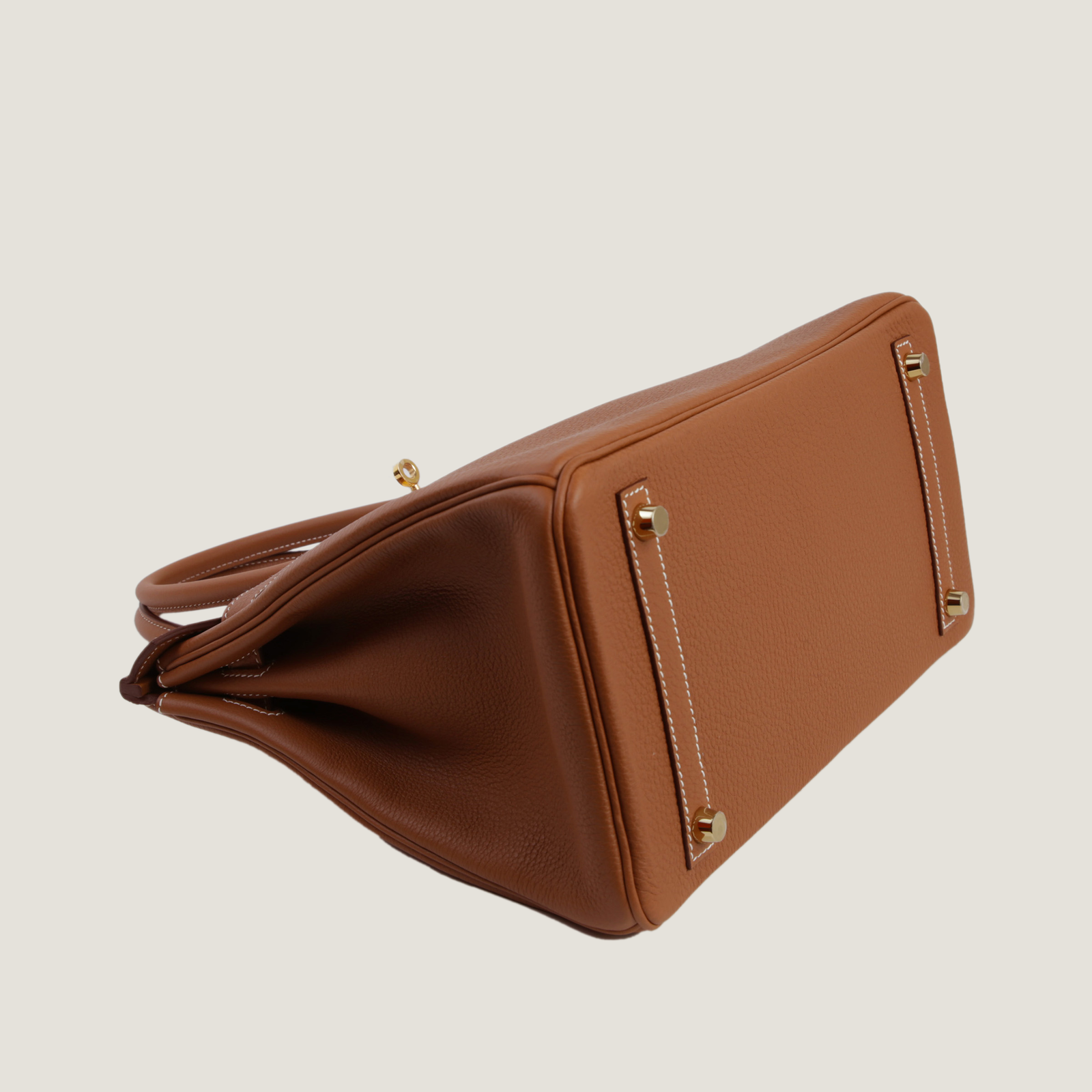30cm Champagne Gold Pebbled Calfskin Handbag - Arvelle Paris