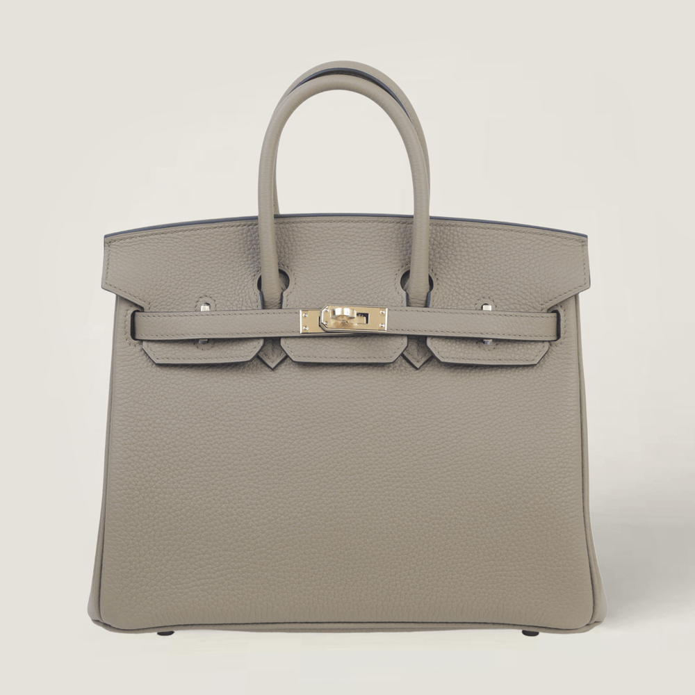 25cm Warm Beige Pebbled Calfskin Handbag - Arvelle Paris