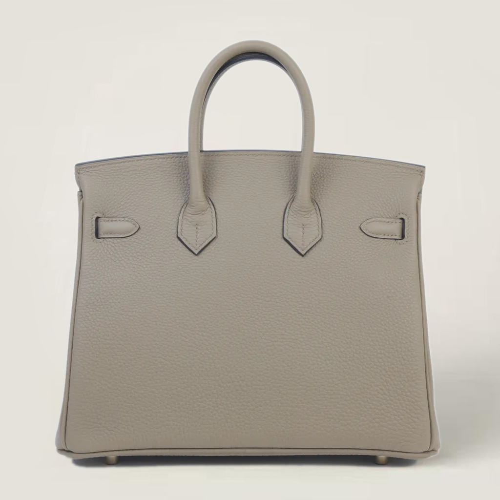 25cm Warm Beige Pebbled Calfskin Handbag - Arvelle Paris
