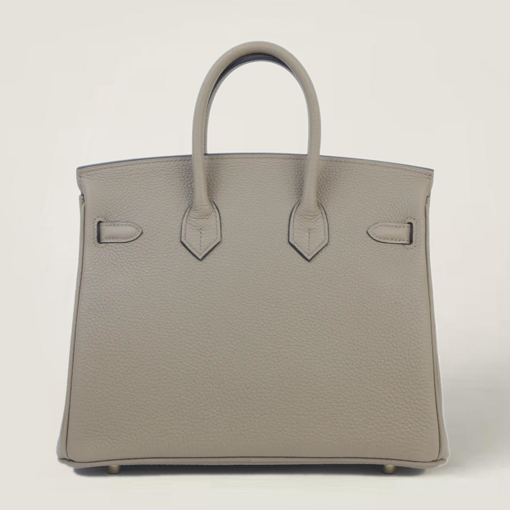 25cm Warm Beige Pebbled Calfskin Handbag - Arvelle Paris