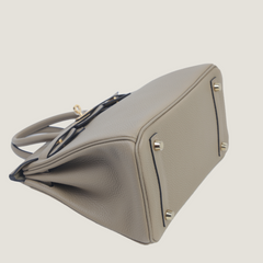 25cm Warm Beige Pebbled Calfskin Handbag - Arvelle Paris