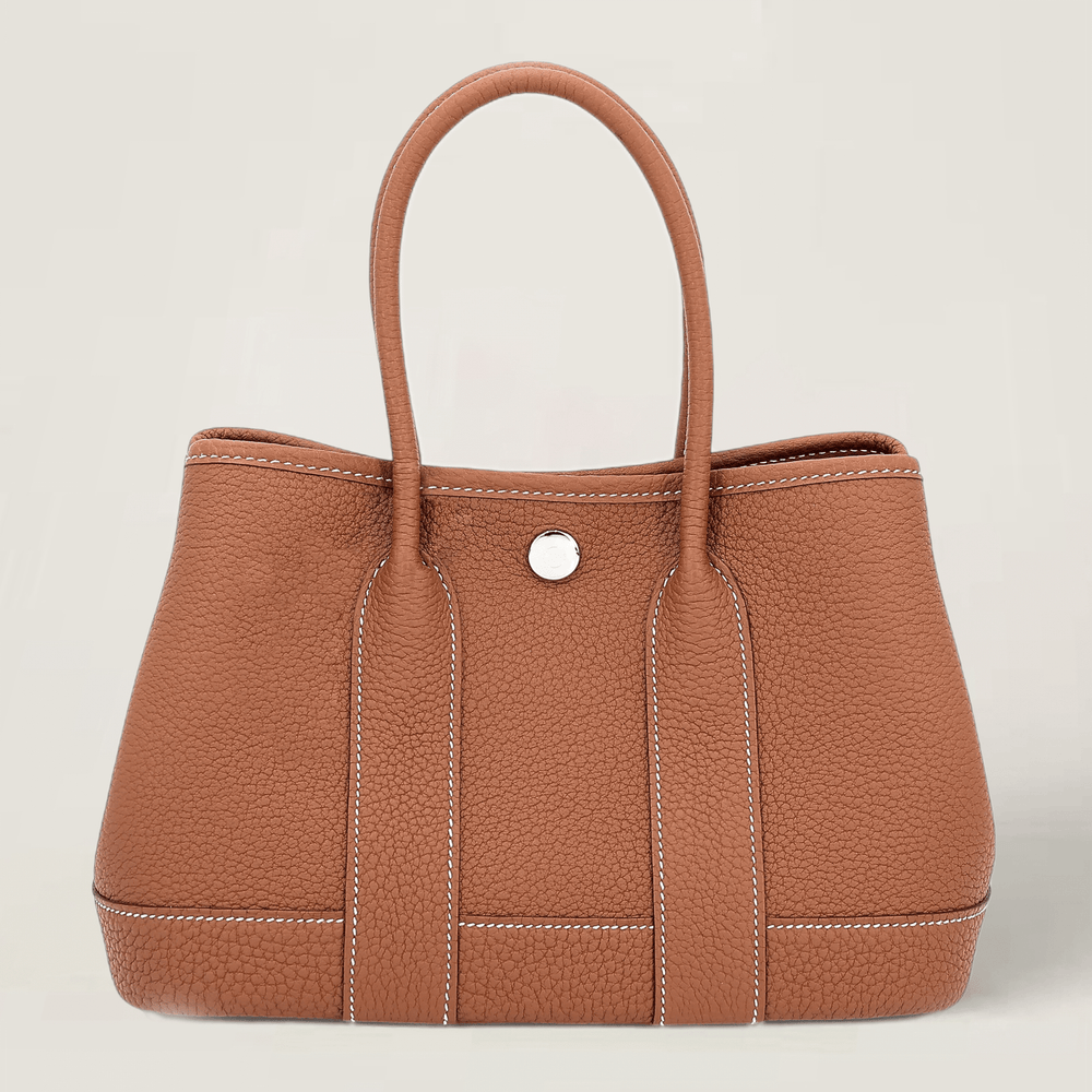 23cm Champagne Gold Open-Grain Calfskin Tote - Arvelle Paris