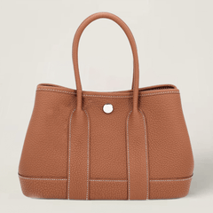 23cm Champagne Gold Open-Grain Calfskin Tote - Arvelle Paris