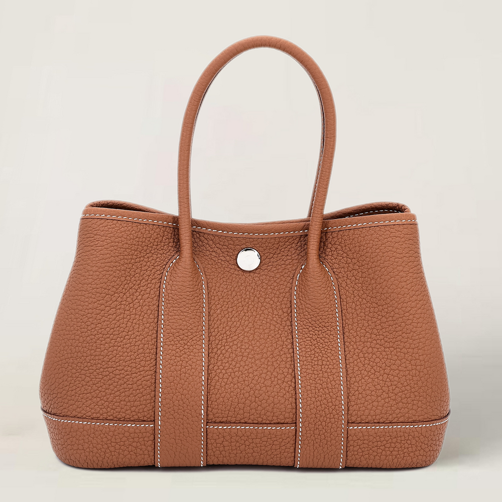 23cm Champagne Gold Open-Grain Calfskin Tote - Arvelle Paris