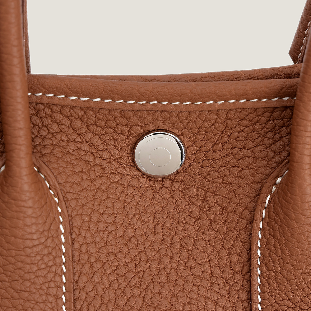 23cm Champagne Gold Open-Grain Calfskin Tote - Arvelle Paris