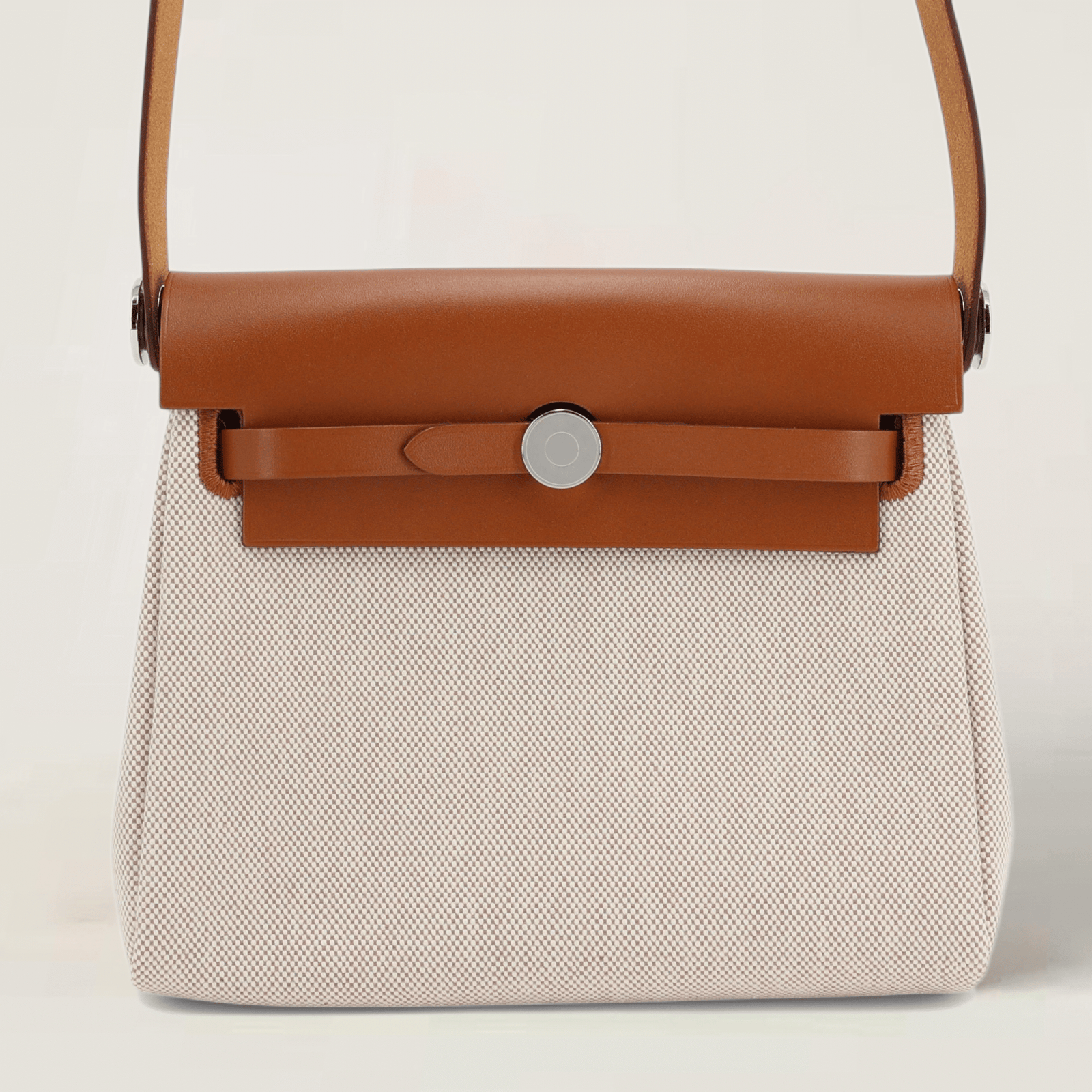 Zip Mini 20 Beige Militaire & Ecru Canvas with Saddle Leather - Arvelle Paris