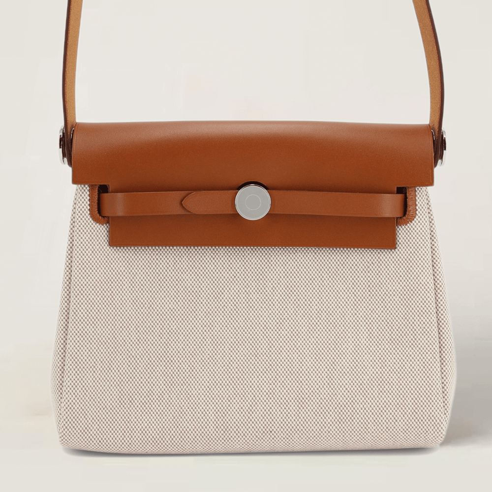 Zip Mini 20 Beige Militaire & Ecru Canvas with Saddle Leather - Arvelle Paris