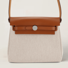 Zip Mini 20 Beige Militaire & Ecru Canvas with Saddle Leather - Arvelle Paris
