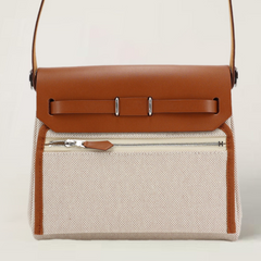 Zip Mini 20 Beige Militaire & Ecru Canvas with Saddle Leather - Arvelle Paris