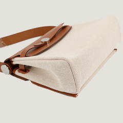 Zip Mini 20 Beige Militaire & Ecru Canvas with Saddle Leather - Arvelle Paris
