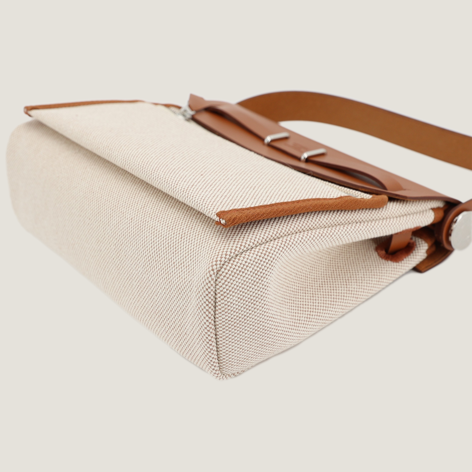 Zip Mini 20 Beige Militaire & Ecru Canvas with Saddle Leather - Arvelle Paris