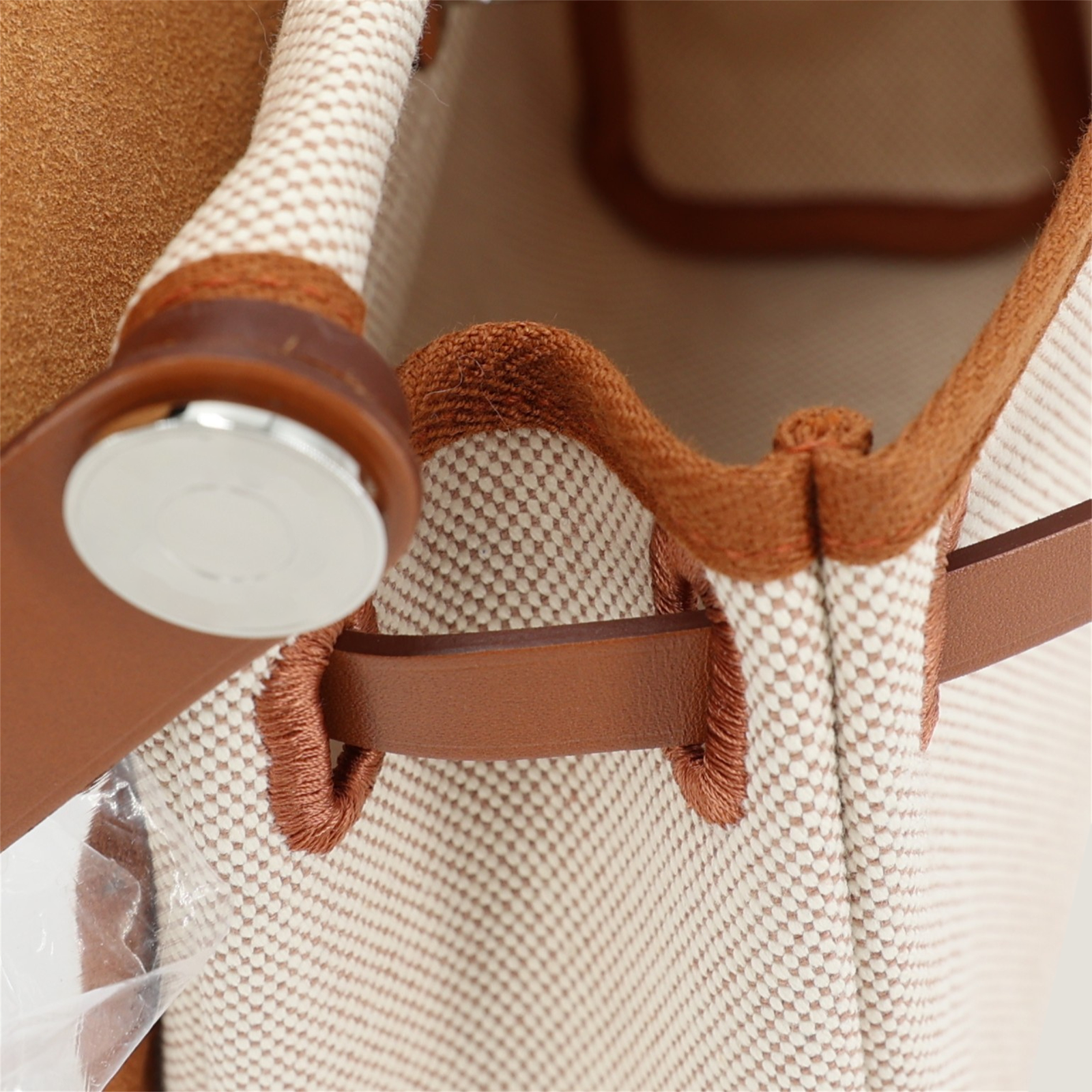 Zip Mini 20 Beige Militaire & Ecru Canvas with Saddle Leather - Arvelle Paris