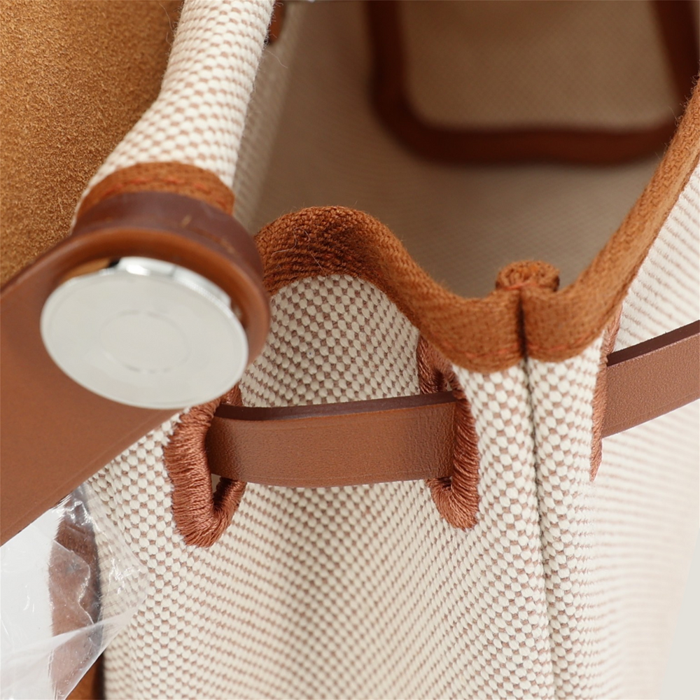 Zip Mini 20 Beige Militaire & Ecru Canvas with Saddle Leather - Arvelle Paris