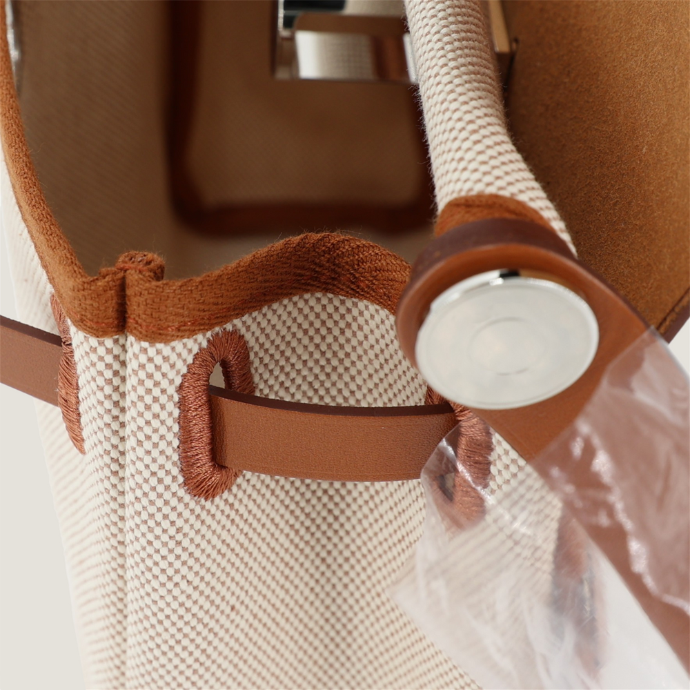 Zip Mini 20 Beige Militaire & Ecru Canvas with Saddle Leather - Arvelle Paris