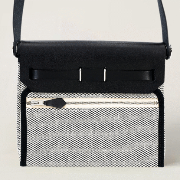 Zip Mini 20 Black & Ecru Canvas with Saddle Leather - Arvelle Paris
