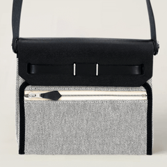 Zip Mini 20 Black & Ecru Canvas with Saddle Leather - Arvelle Paris