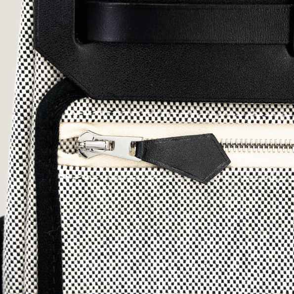 Zip Mini 20 Black & Ecru Canvas with Saddle Leather - Arvelle Paris