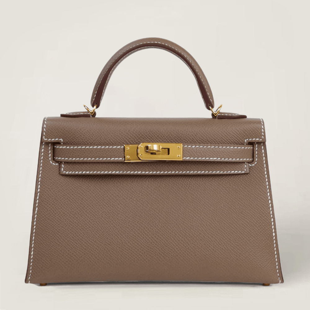 Arvelle Compact II Taupe Cross-Grain Calfskin Handbag - Arvelle Paris