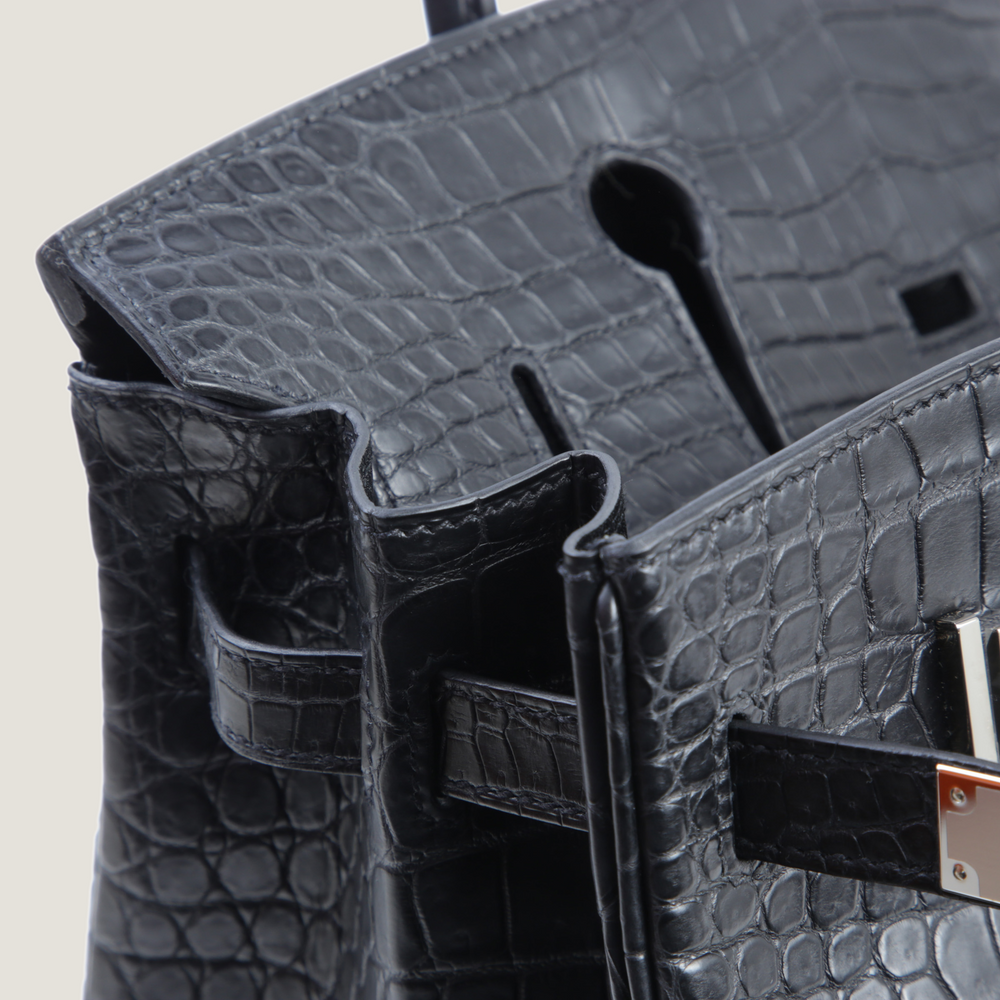 30cm Black Crocodile Handbag - Arvelle Paris