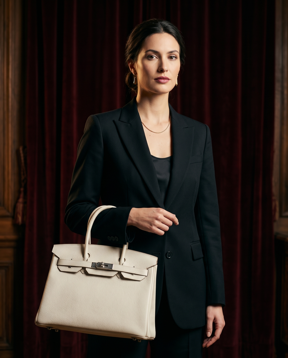 Arvelle Paris luxury handbag — editorial styling, held by model in Parisian setting