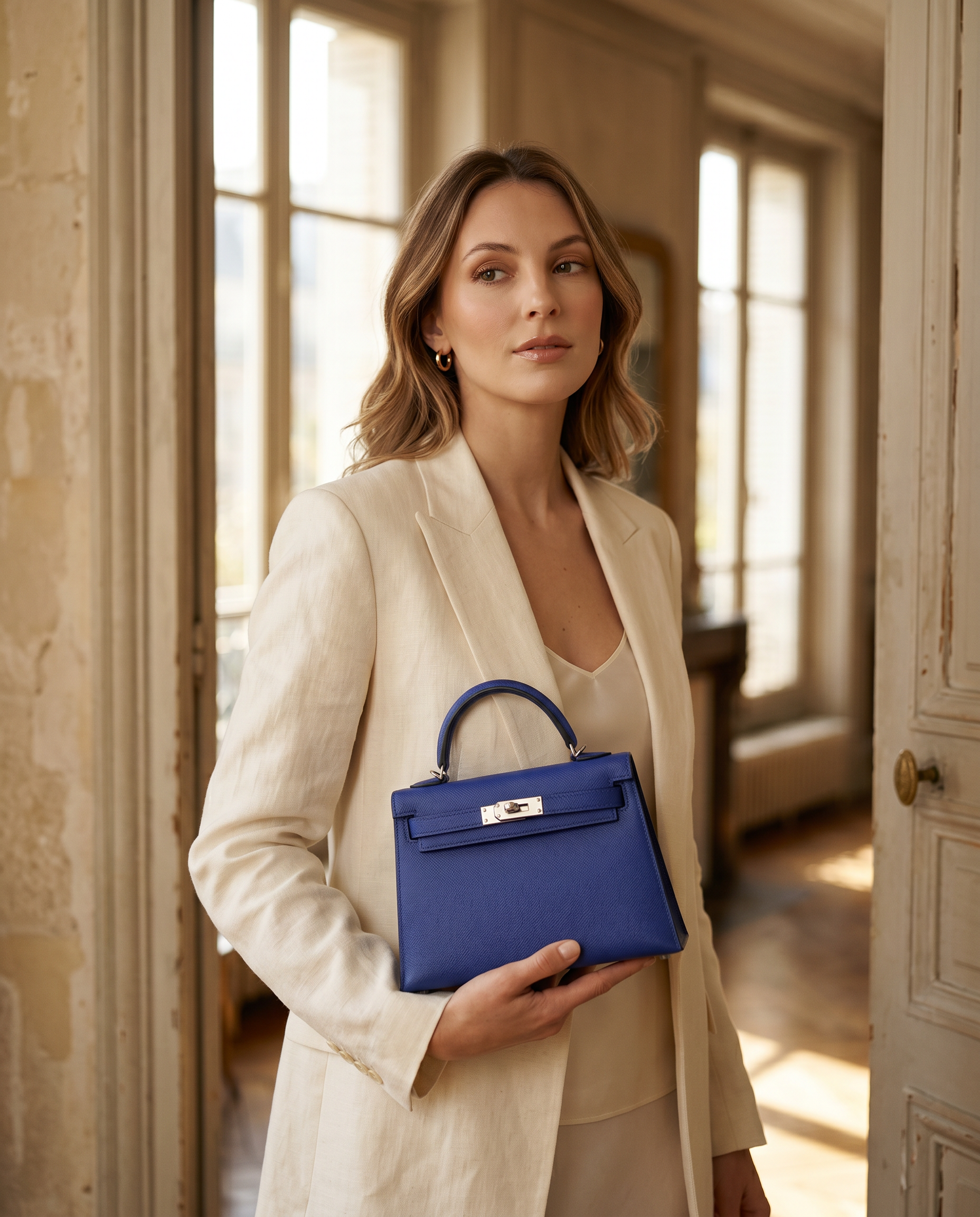 Arvelle Paris luxury handbag — editorial styling, held by model in Parisian setting