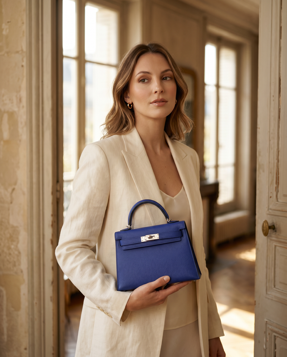 Arvelle Paris luxury handbag — editorial styling, held by model in Parisian setting