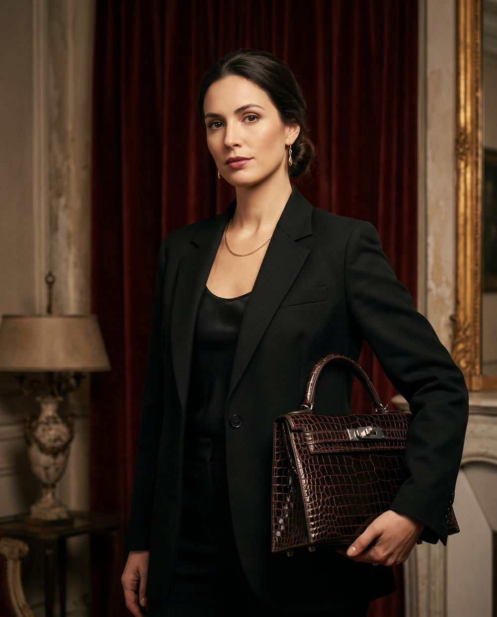 Arvelle Paris luxury handbag — editorial styling, held by model in Parisian setting