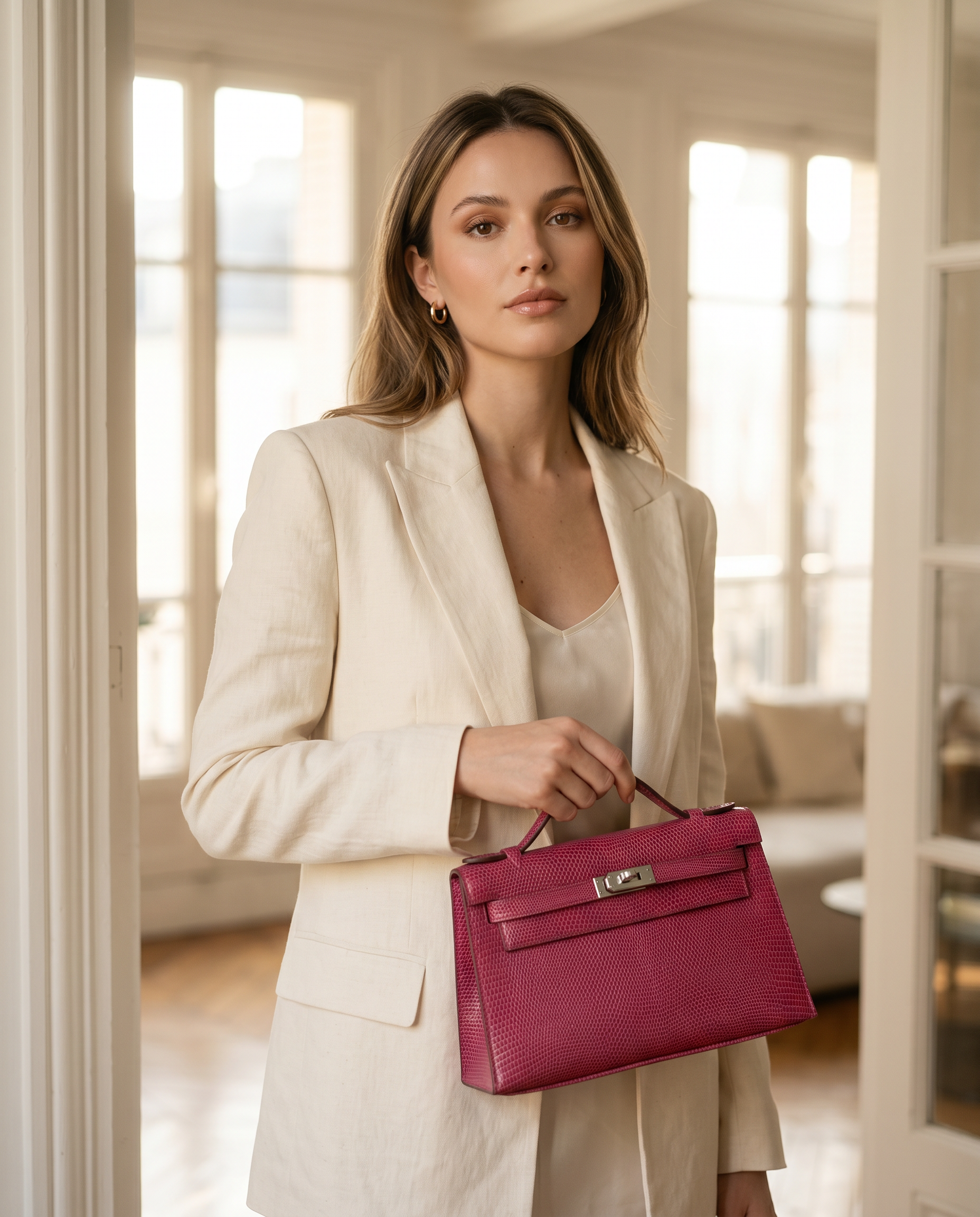 Arvelle Paris luxury handbag — editorial styling, held by model in Parisian setting