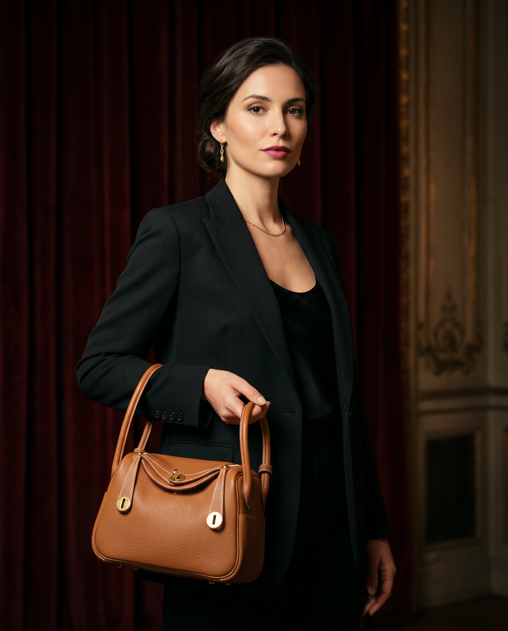 Arvelle Paris luxury handbag — editorial styling, held by model in Parisian setting